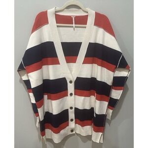 Free‎ People Americana League Of Her Own Striped Oversized Cardigan Sweater Med